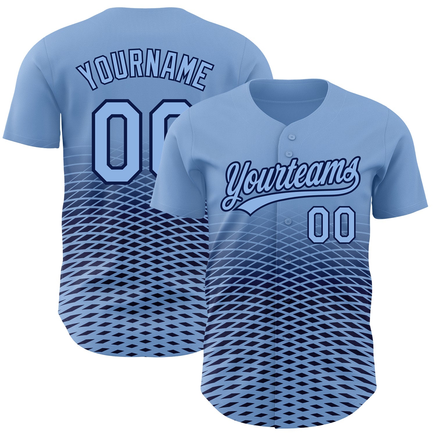 Custom Light Blue Navy 3D Pattern Design Gradient Lines Authentic Baseball Jersey - Sky-Custom