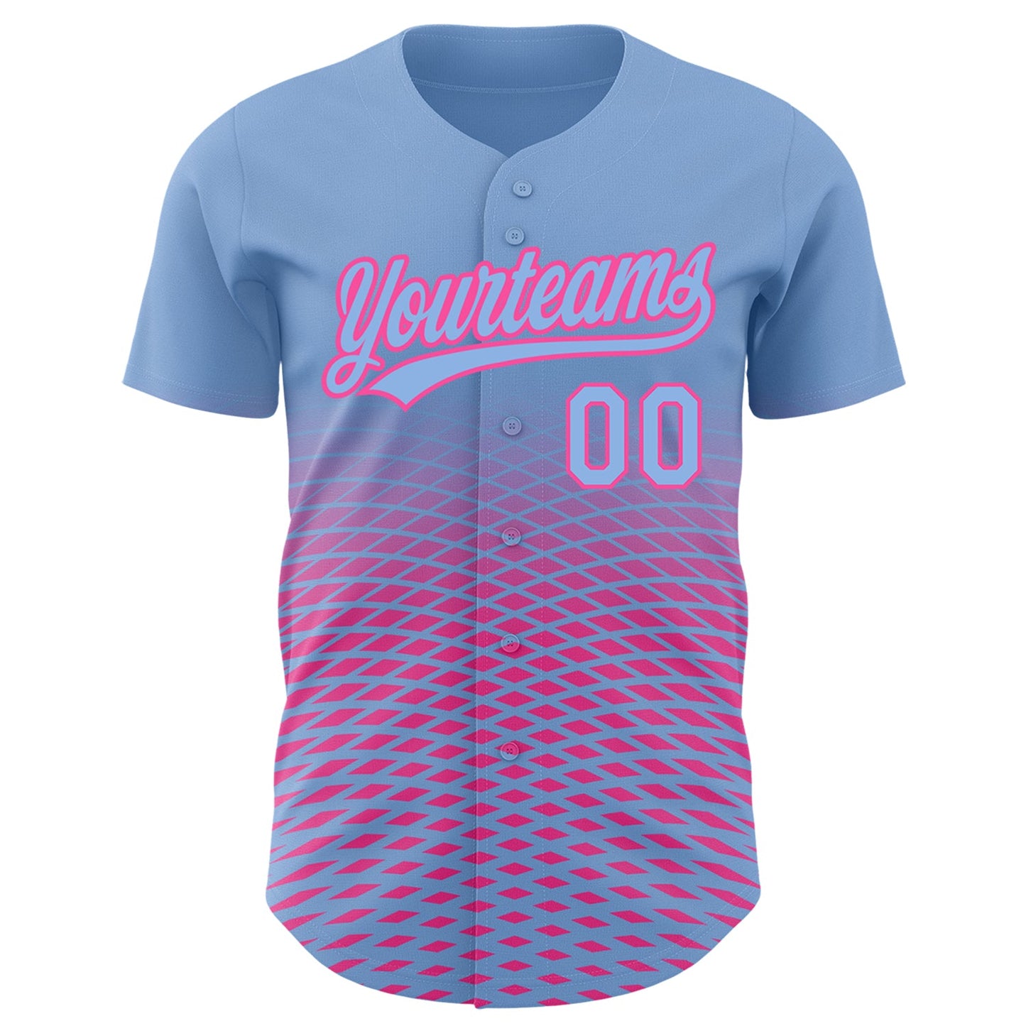 Custom Light Blue Pink 3D Pattern Design Gradient Lines Authentic Baseball Jersey - Sky-Custom