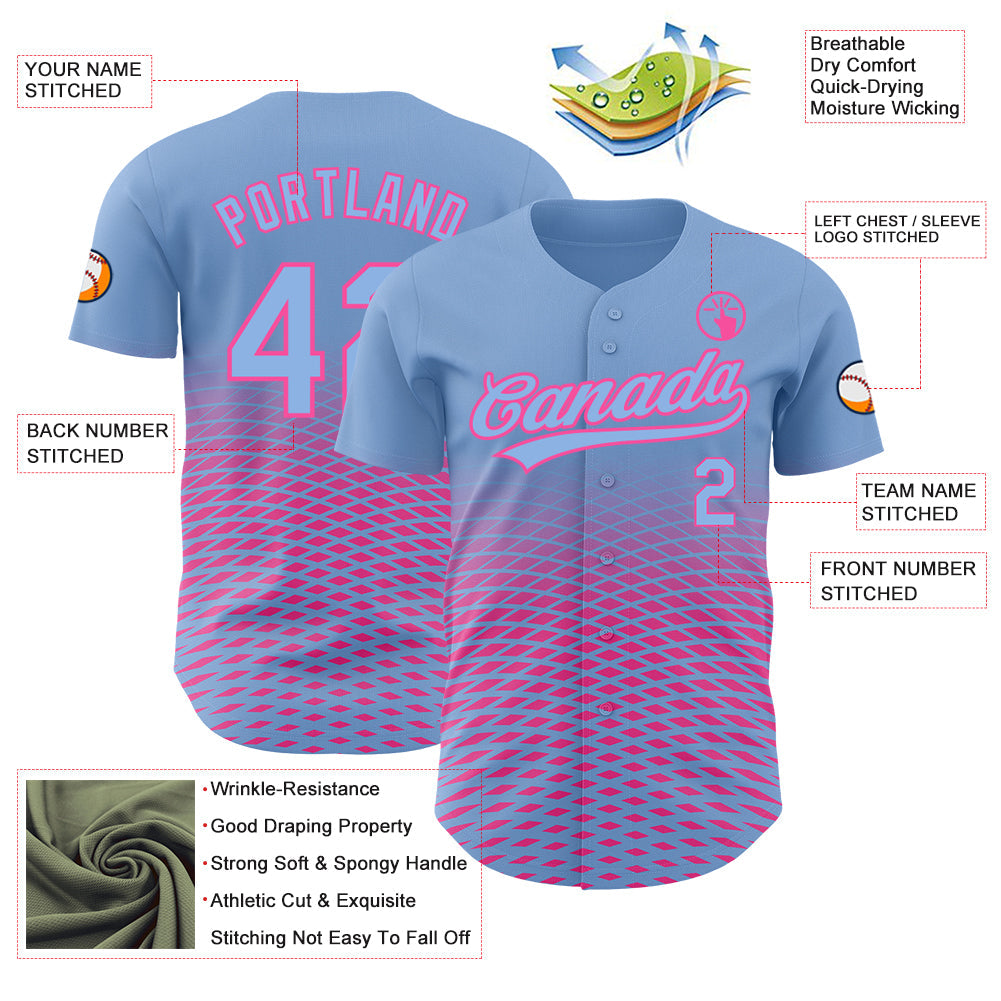 Custom Light Blue Pink 3D Pattern Design Gradient Lines Authentic Baseball Jersey - Sky-Custom