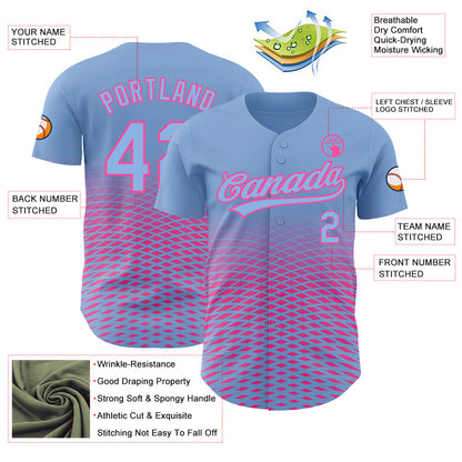 Custom Light Blue Pink 3D Pattern Design Gradient Lines Authentic Baseball Jersey - Sky-Custom