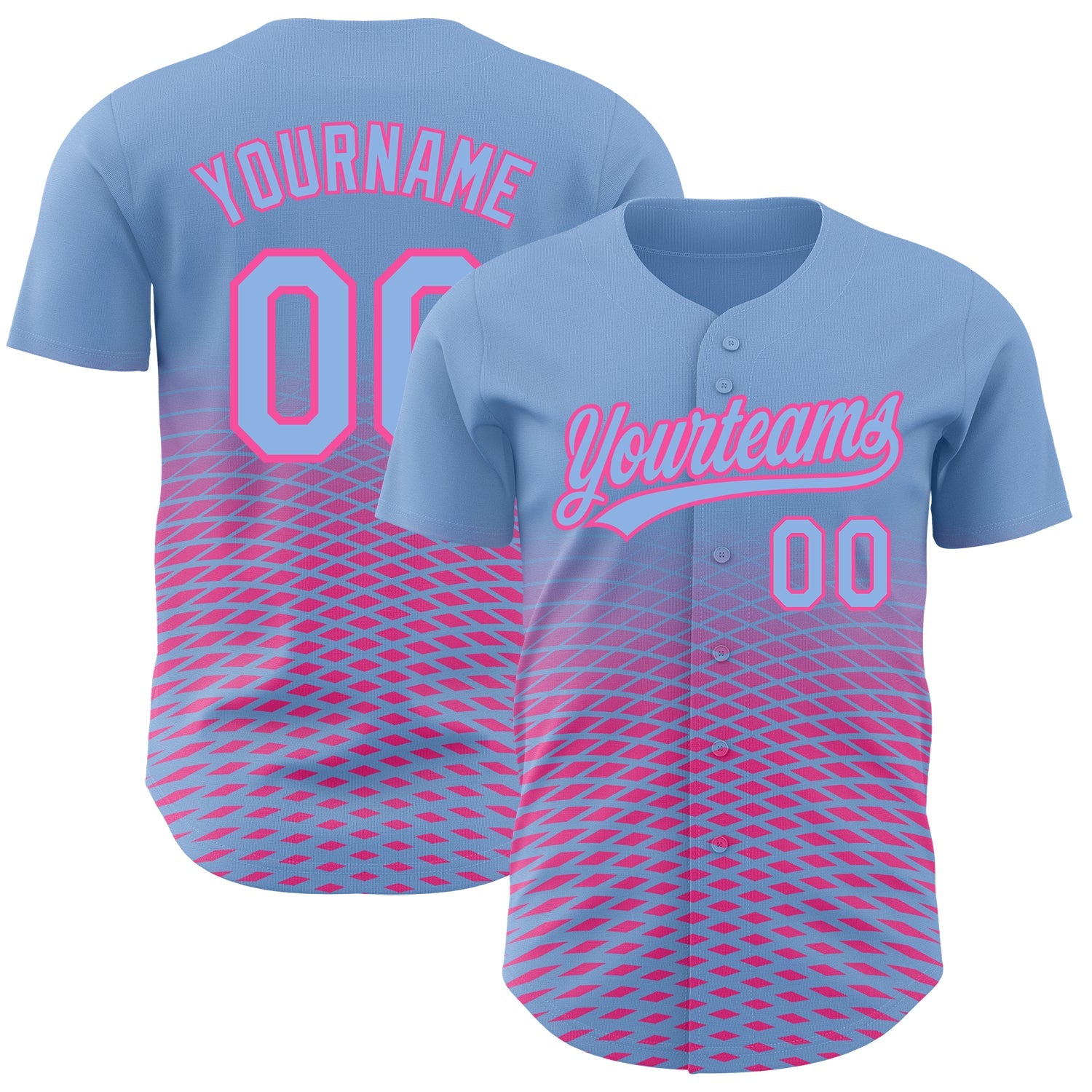Custom Light Blue Pink 3D Pattern Design Gradient Lines Authentic Baseball Jersey - Sky-Custom
