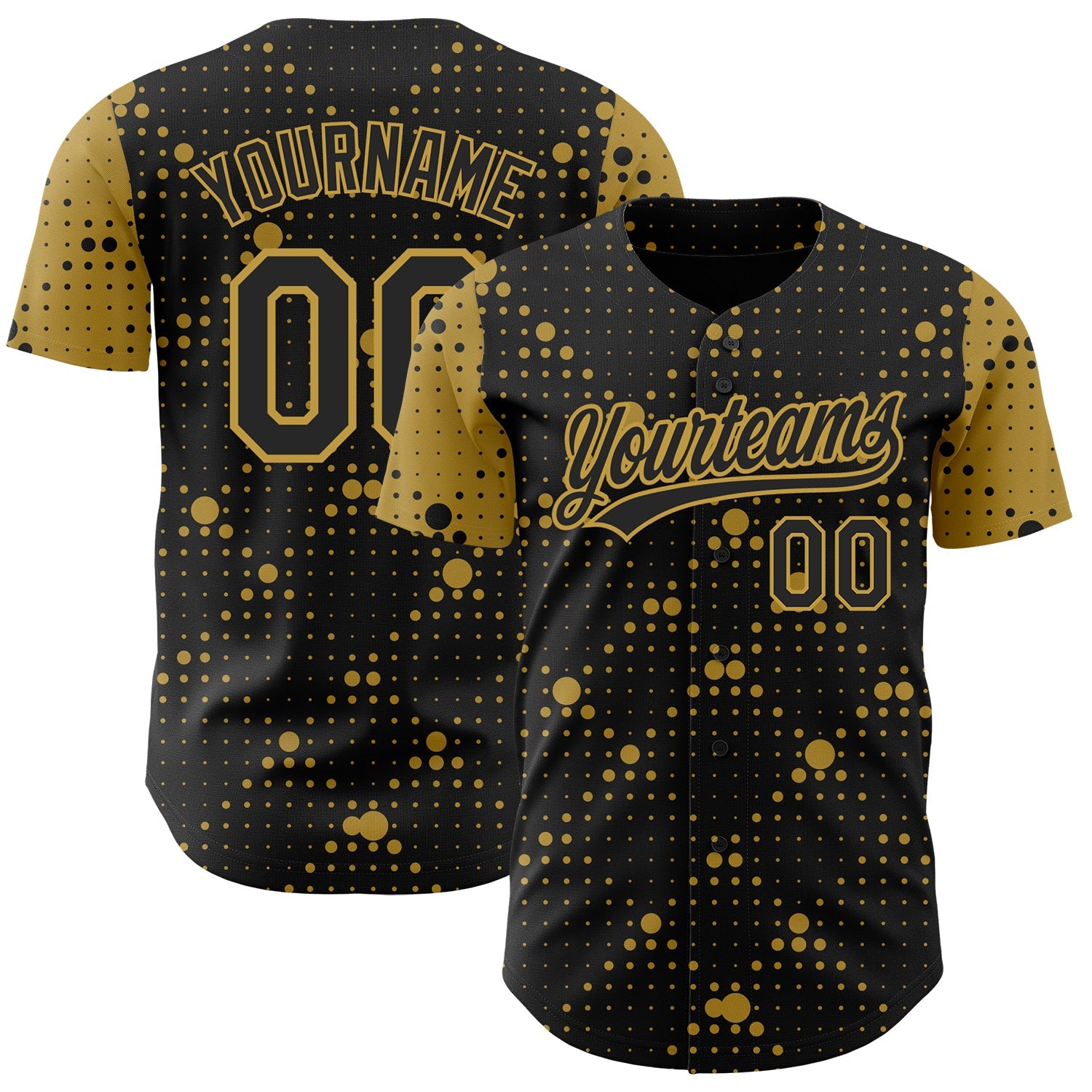 Custom Black Old Gold 3D Pattern Design Geometric Halftone Dots Authentic Baseball Jersey - Sky-Custom