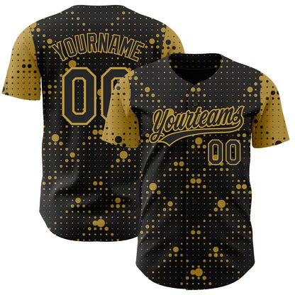 Custom Black Old Gold 3D Pattern Design Geometric Halftone Dots Authentic Baseball Jersey - Sky-Custom