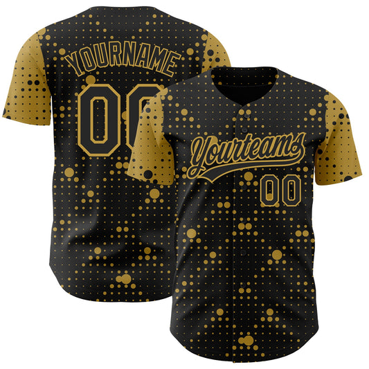 Custom Black Old Gold 3D Pattern Design Geometric Halftone Dots Authentic Baseball Jersey - Sky-Custom