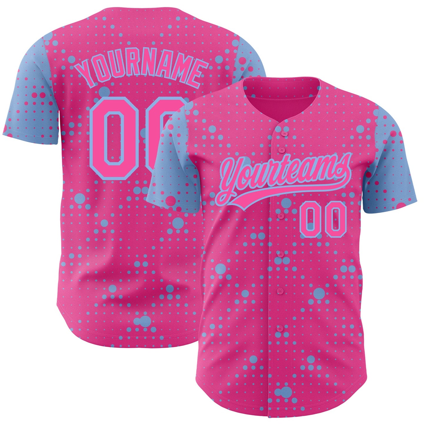 Custom Pink Light Blue 3D Pattern Design Geometric Halftone Dots Authentic Baseball Jersey - Sky-Custom