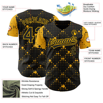 Custom Black Gold 3D Pattern Design Geometric Halftone Dots Authentic Baseball Jersey - Sky-Custom