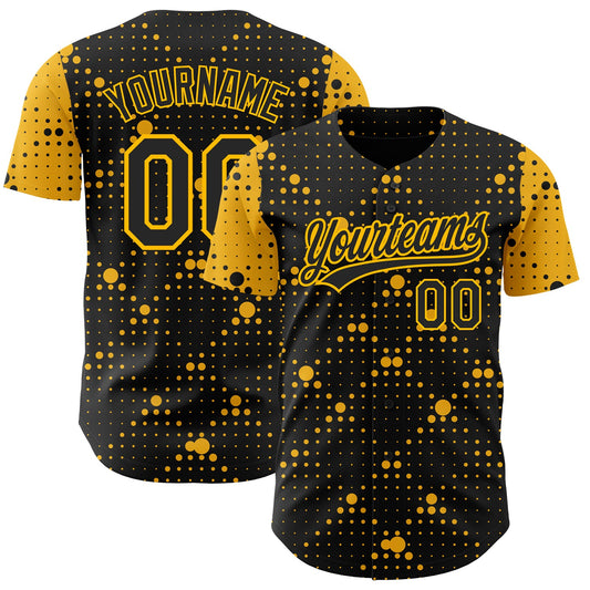Custom Black Gold 3D Pattern Design Geometric Halftone Dots Authentic Baseball Jersey - Sky-Custom