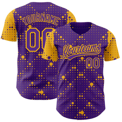Custom Purple Gold 3D Pattern Design Geometric Halftone Dots Authentic Baseball Jersey - Sky-Custom