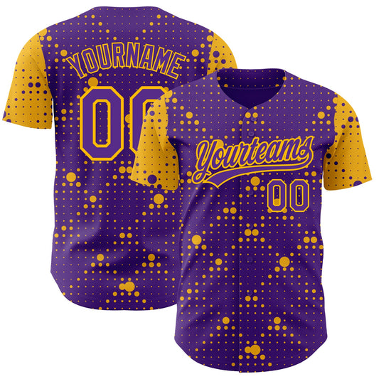 Custom Purple Gold 3D Pattern Design Geometric Halftone Dots Authentic Baseball Jersey - Sky-Custom