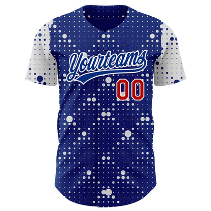 Custom Royal Red-White 3D Pattern Design Geometric Halftone Dots Authentic Baseball Jersey - Sky-Custom