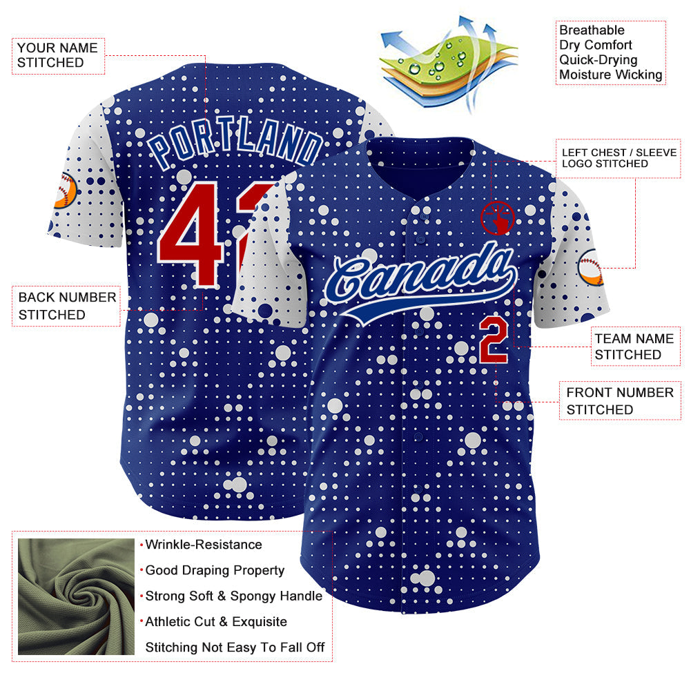 Custom Royal Red-White 3D Pattern Design Geometric Halftone Dots Authentic Baseball Jersey - Sky-Custom