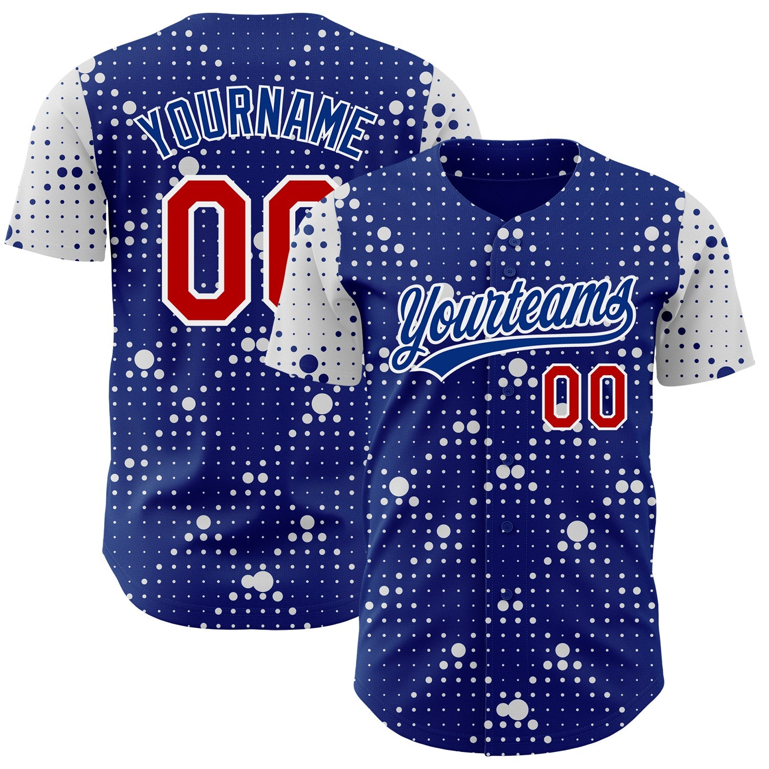 Custom Royal Red-White 3D Pattern Design Geometric Halftone Dots Authentic Baseball Jersey - Sky-Custom