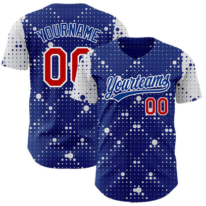 Custom Royal Red-White 3D Pattern Design Geometric Halftone Dots Authentic Baseball Jersey - Sky-Custom