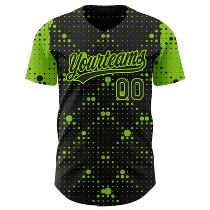 Custom Black Neon Green 3D Pattern Design Geometric Halftone Dots Authentic Baseball Jersey - Sky-Custom