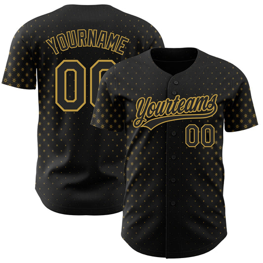 Custom Black Old Gold 3D Pattern Design Geometric Stars Authentic Baseball Jersey - Sky-Custom