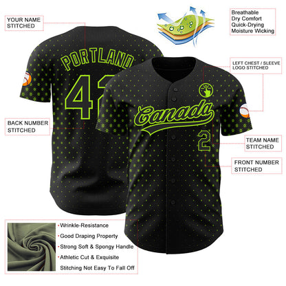 Custom Black Neon Green 3D Pattern Design Geometric Stars Authentic Baseball Jersey - Sky-Custom