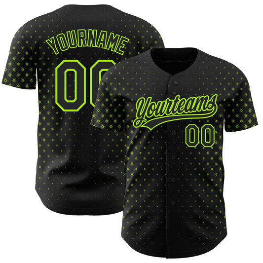 Custom Black Neon Green 3D Pattern Design Geometric Stars Authentic Baseball Jersey - Sky-Custom