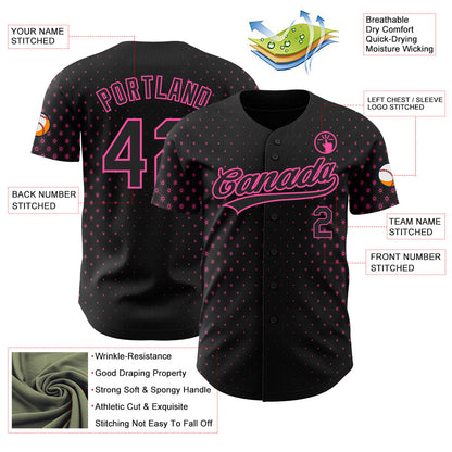 Custom Black Pink 3D Pattern Design Geometric Stars Authentic Baseball Jersey - Sky-Custom