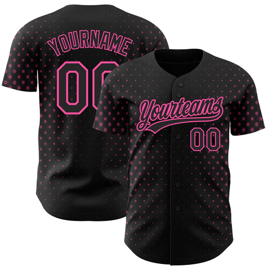 Custom Black Pink 3D Pattern Design Geometric Stars Authentic Baseball Jersey - Sky-Custom