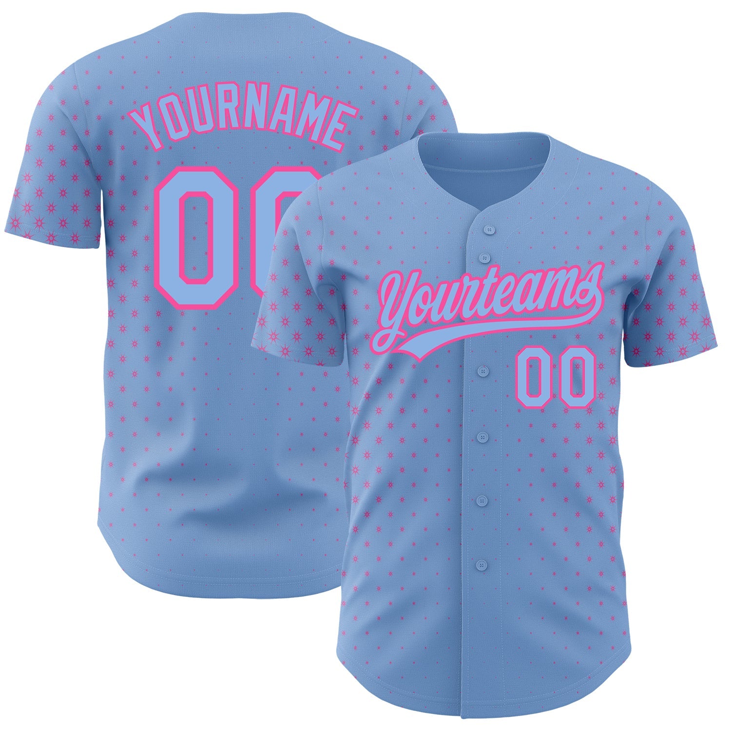 Custom Light Blue Pink 3D Pattern Design Geometric Stars Authentic Baseball Jersey - Sky-Custom
