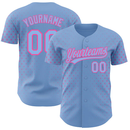 Custom Light Blue Pink 3D Pattern Design Geometric Stars Authentic Baseball Jersey - Sky-Custom