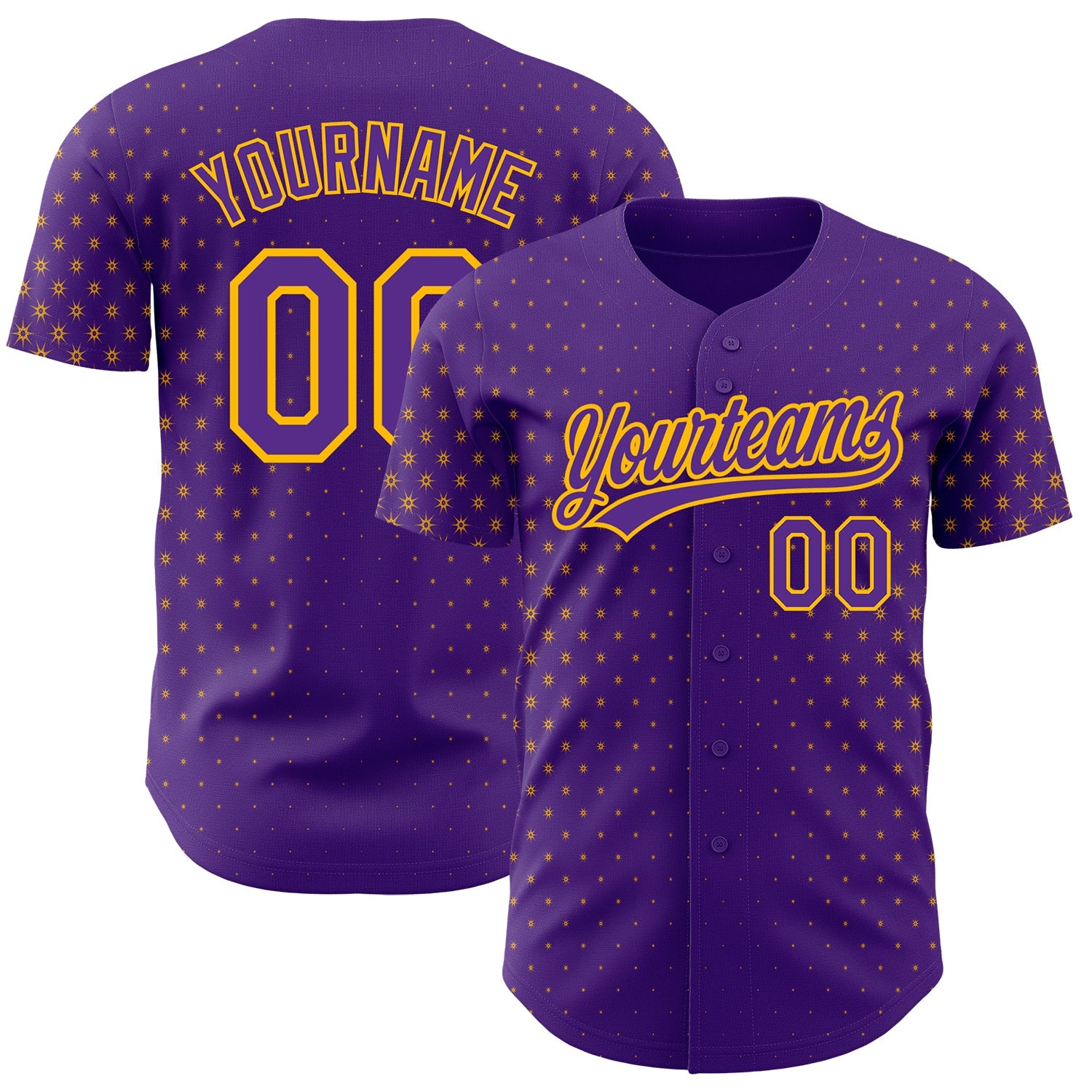 Custom Purple Gold 3D Pattern Design Geometric Stars Authentic Baseball Jersey - Sky-Custom