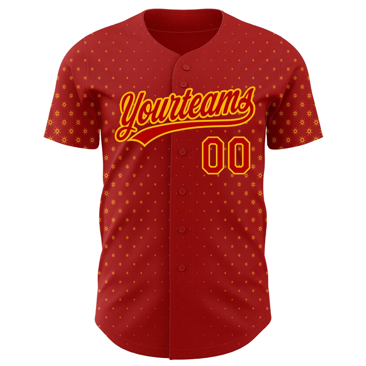 Custom Red Gold 3D Pattern Design Geometric Stars Authentic Baseball Jersey - Sky-Custom