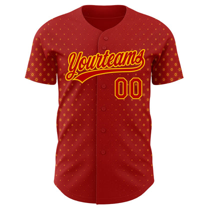 Custom Red Gold 3D Pattern Design Geometric Stars Authentic Baseball Jersey - Sky-Custom
