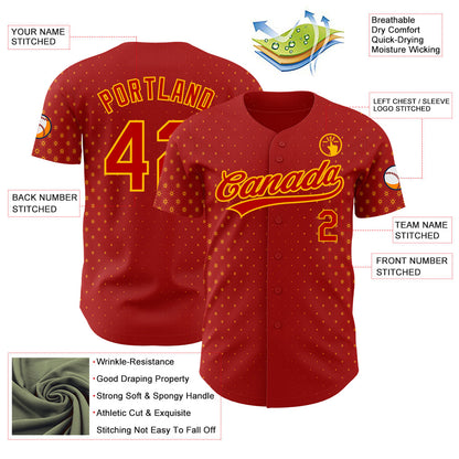 Custom Red Gold 3D Pattern Design Geometric Stars Authentic Baseball Jersey - Sky-Custom