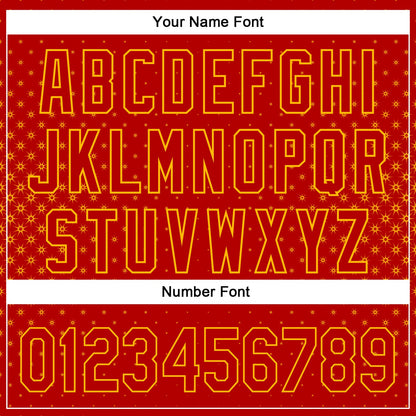 Custom Red Gold 3D Pattern Design Geometric Stars Authentic Baseball Jersey - Sky-Custom