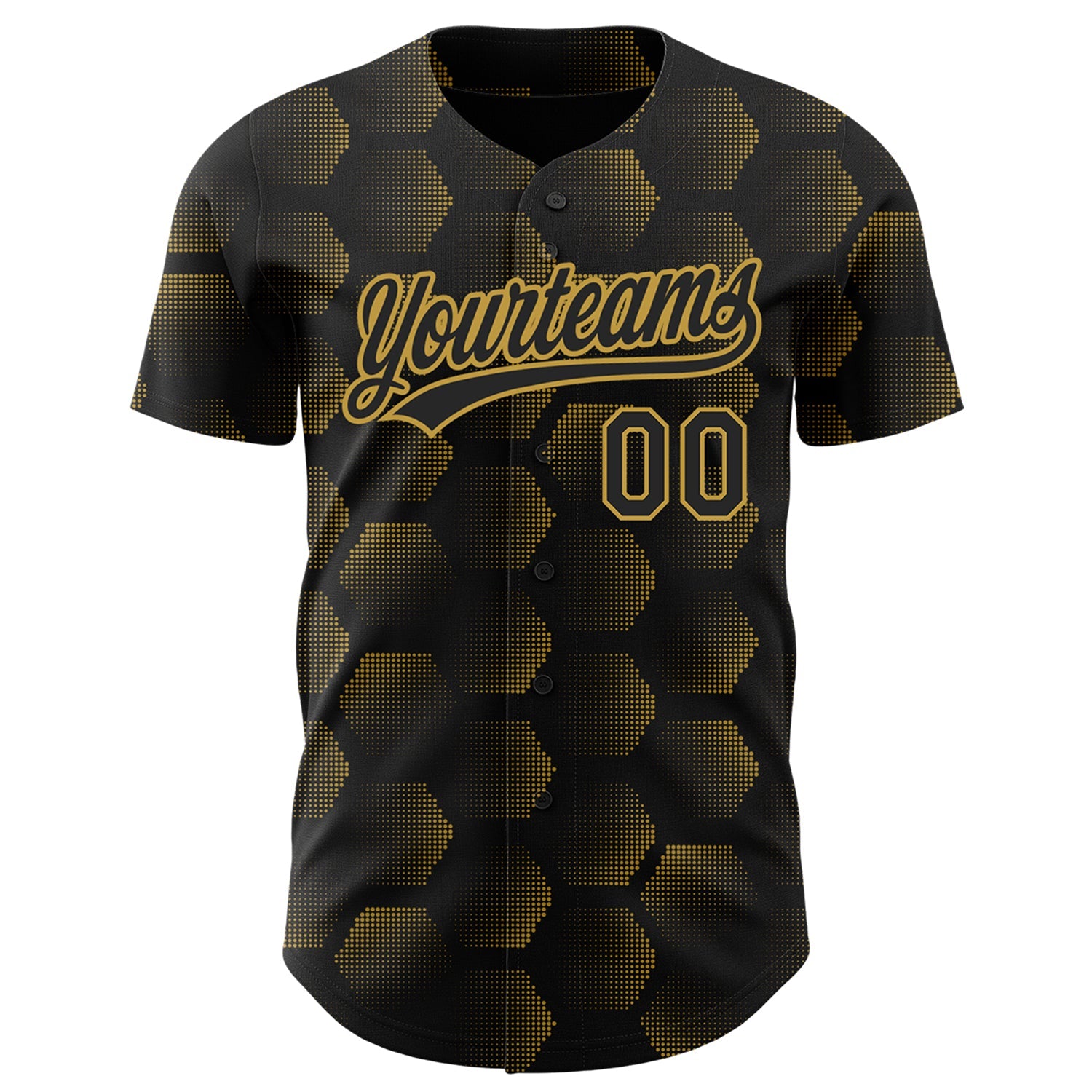 Custom Black Old Gold 3D Pattern Design Halftone Geometric Shapes Authentic Baseball Jersey - Sky-Custom