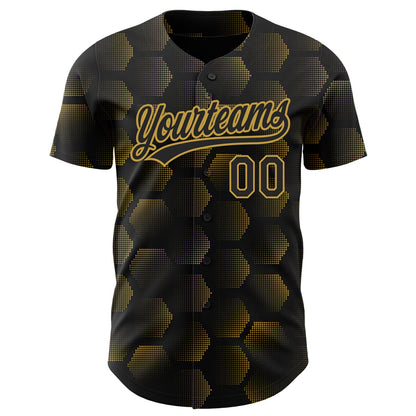 Custom Black Old Gold 3D Pattern Design Halftone Geometric Shapes Authentic Baseball Jersey - Sky-Custom
