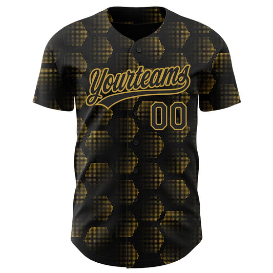 Custom Black Old Gold 3D Pattern Design Halftone Geometric Shapes Authentic Baseball Jersey - Sky-Custom