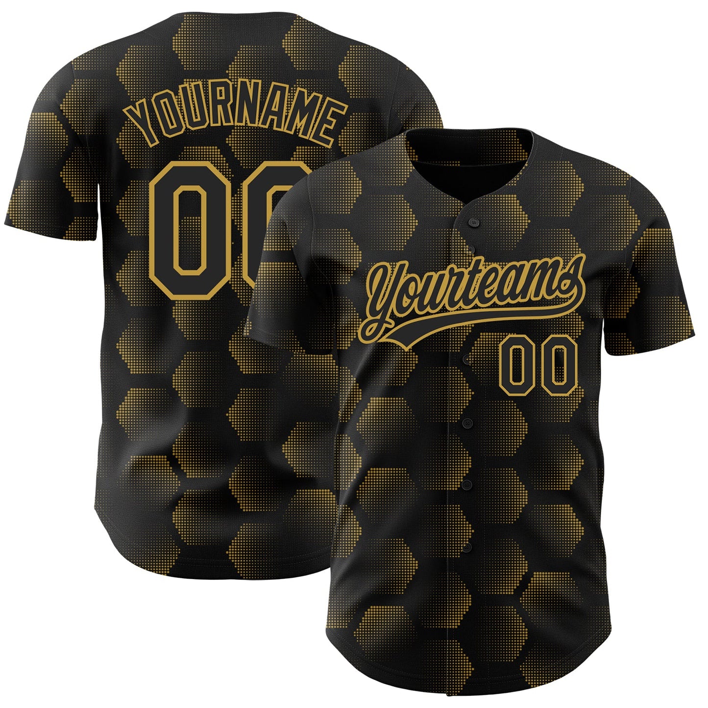 Custom Black Old Gold 3D Pattern Design Halftone Geometric Shapes Authentic Baseball Jersey - Sky-Custom