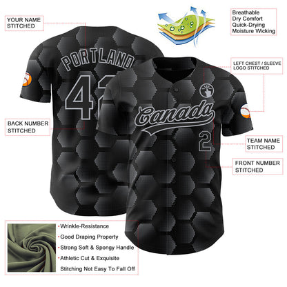 Custom Black Gray 3D Pattern Design Halftone Geometric Shapes Authentic Baseball Jersey - Sky-Custom