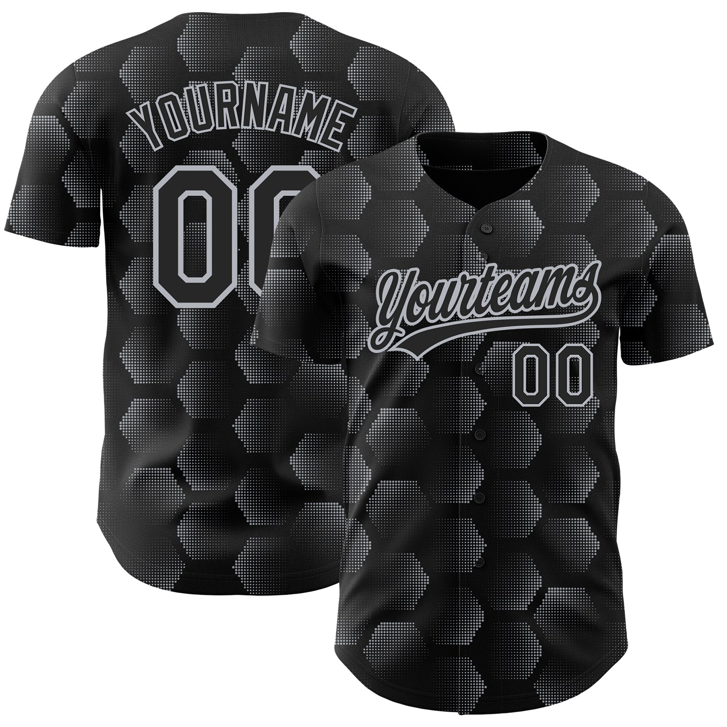 Custom Black Gray 3D Pattern Design Halftone Geometric Shapes Authentic Baseball Jersey - Sky-Custom