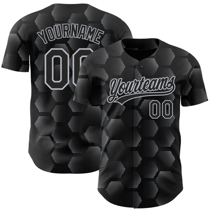 Custom Black Gray 3D Pattern Design Halftone Geometric Shapes Authentic Baseball Jersey - Sky-Custom