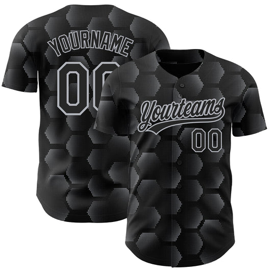 Custom Black Gray 3D Pattern Design Halftone Geometric Shapes Authentic Baseball Jersey - Sky-Custom