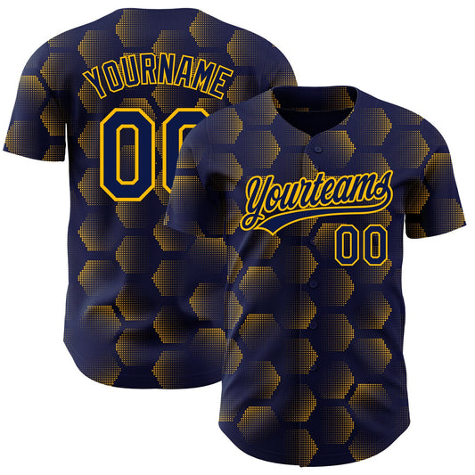 Custom Navy Gold 3D Pattern Design Halftone Geometric Shapes Authentic Baseball Jersey - Sky-Custom