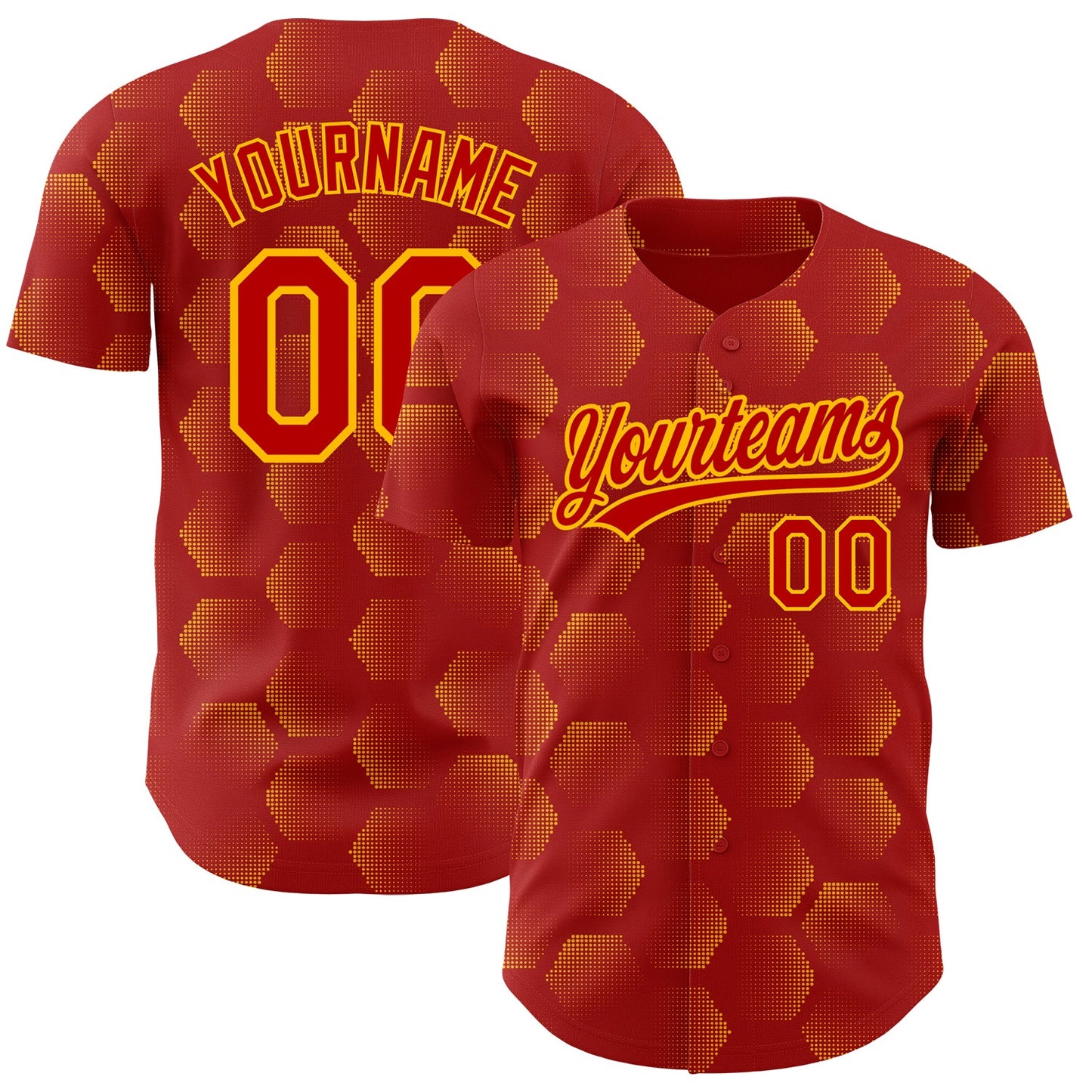 Custom Red Gold 3D Pattern Design Halftone Geometric Shapes Authentic Baseball Jersey - Sky-Custom