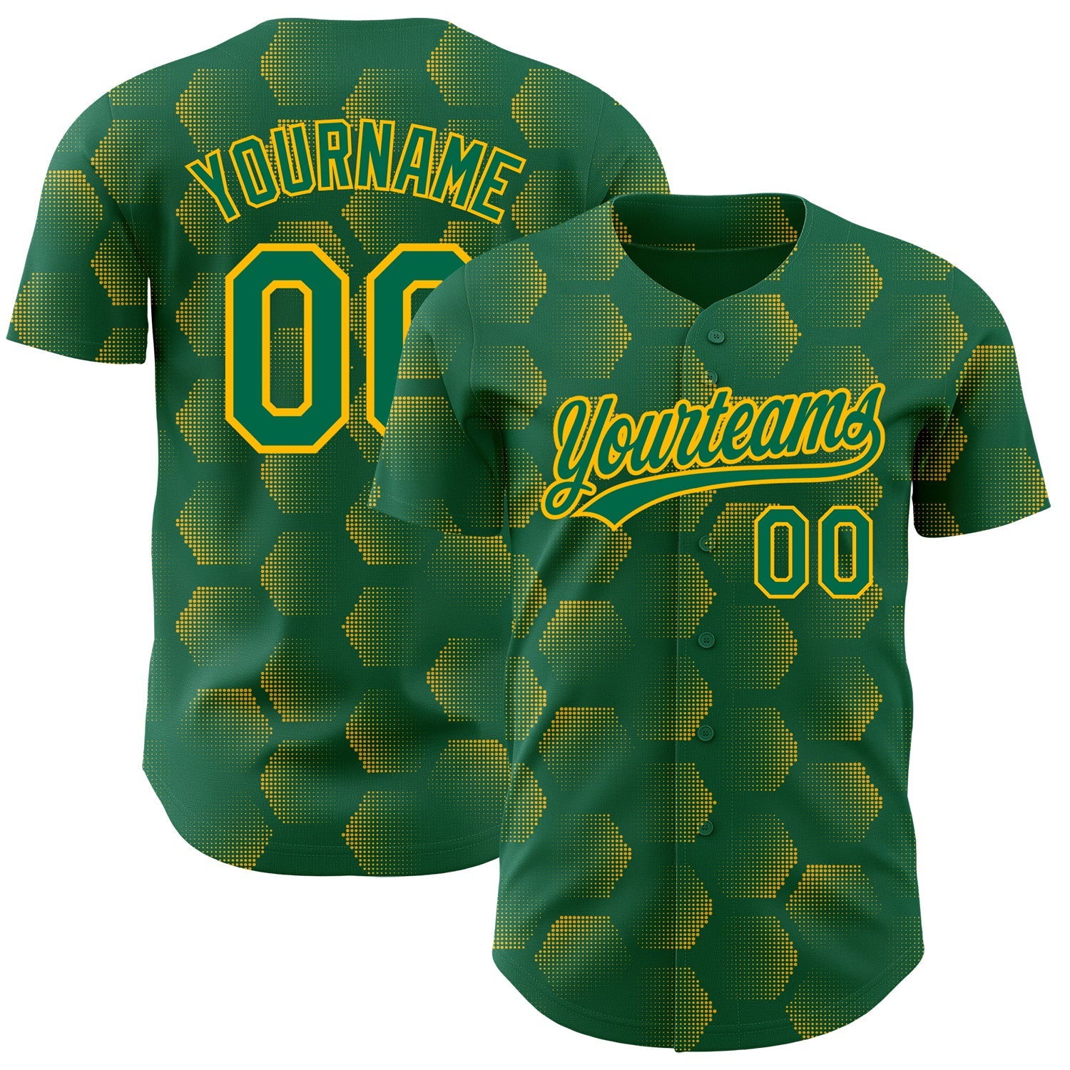 Custom Kelly Green Gold 3D Pattern Design Halftone Geometric Shapes Authentic Baseball Jersey - Sky-Custom
