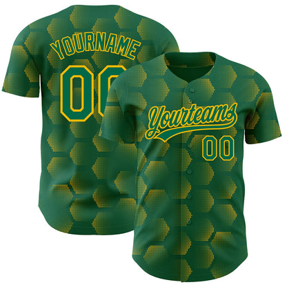 Custom Kelly Green Gold 3D Pattern Design Halftone Geometric Shapes Authentic Baseball Jersey - Sky-Custom