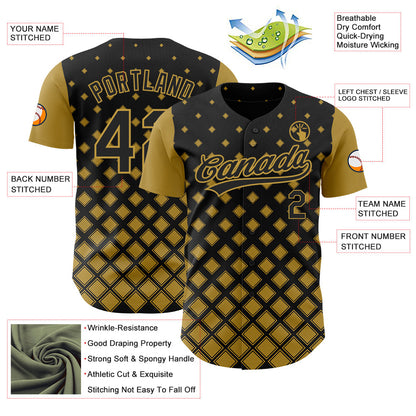 Custom Black Old Gold 3D Pattern Design Geometric Shapes Authentic Baseball Jersey - Sky-Custom