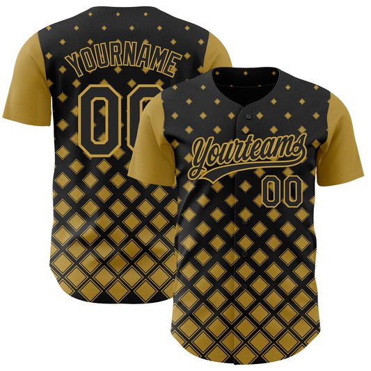 Custom Black Old Gold 3D Pattern Design Geometric Shapes Authentic Baseball Jersey - Sky-Custom