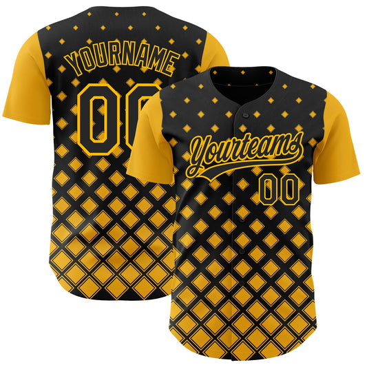 Custom Black Gold 3D Pattern Design Geometric Shapes Authentic Baseball Jersey - Sky-Custom