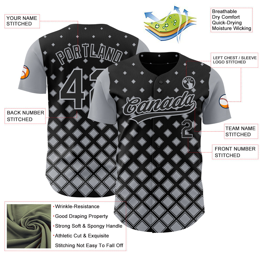 Custom Black Gray 3D Pattern Design Geometric Shapes Authentic Baseball Jersey - Sky-Custom