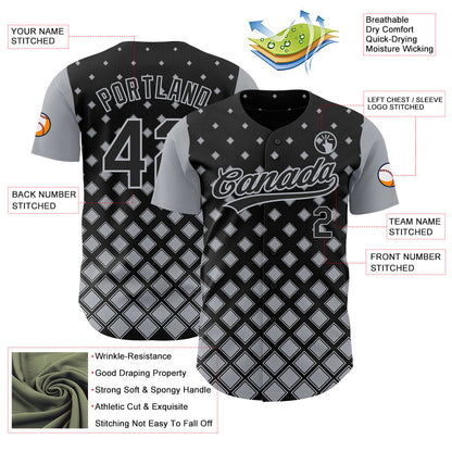 Custom Black Gray 3D Pattern Design Geometric Shapes Authentic Baseball Jersey - Sky-Custom