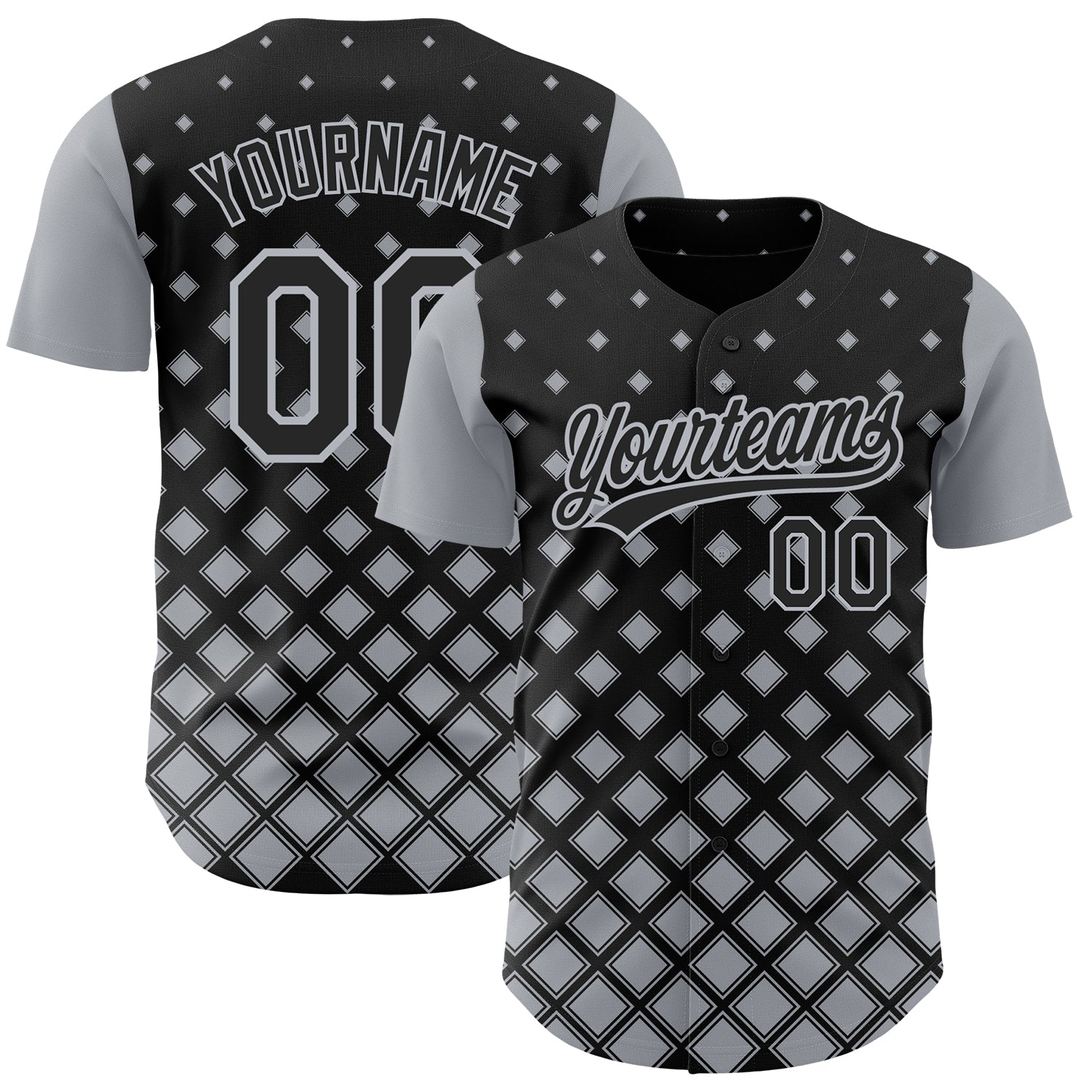 Custom Black Gray 3D Pattern Design Geometric Shapes Authentic Baseball Jersey - Sky-Custom