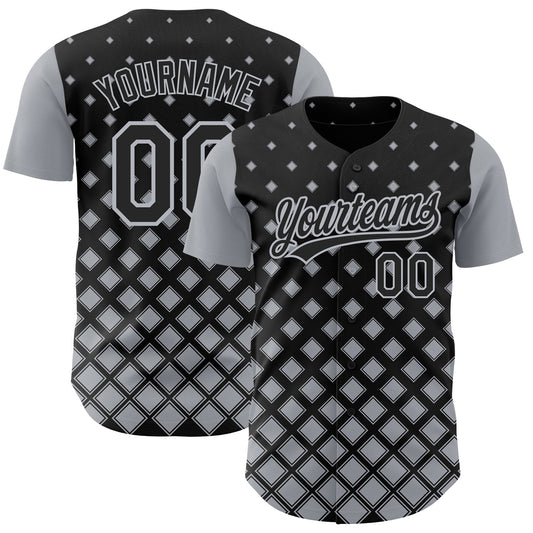 Custom Black Gray 3D Pattern Design Geometric Shapes Authentic Baseball Jersey - Sky-Custom