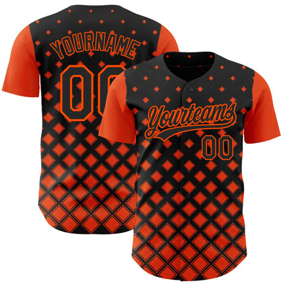 Custom Black Orange 3D Pattern Design Geometric Shapes Authentic Baseball Jersey - Sky-Custom